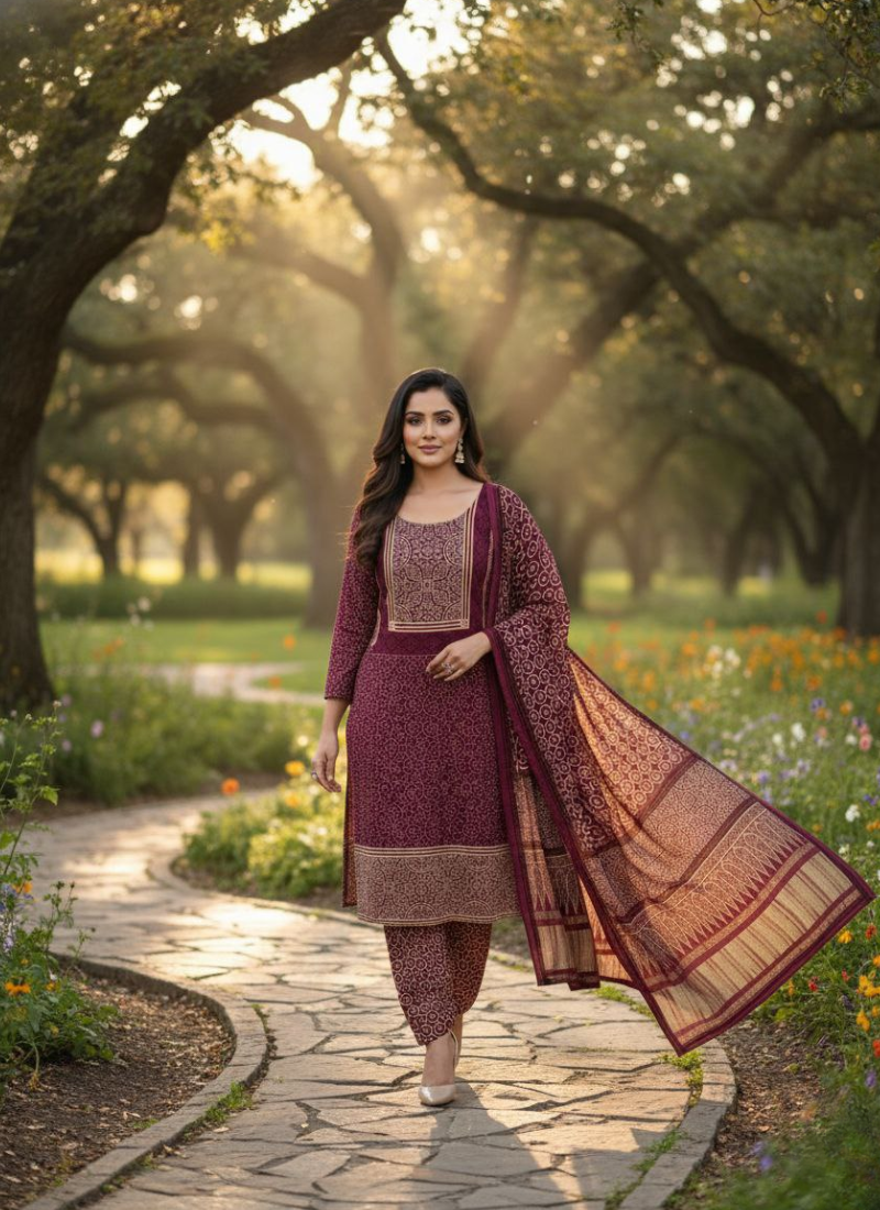 Pure Modal Ajrak Salwar Suit – Dupatta Kari Border