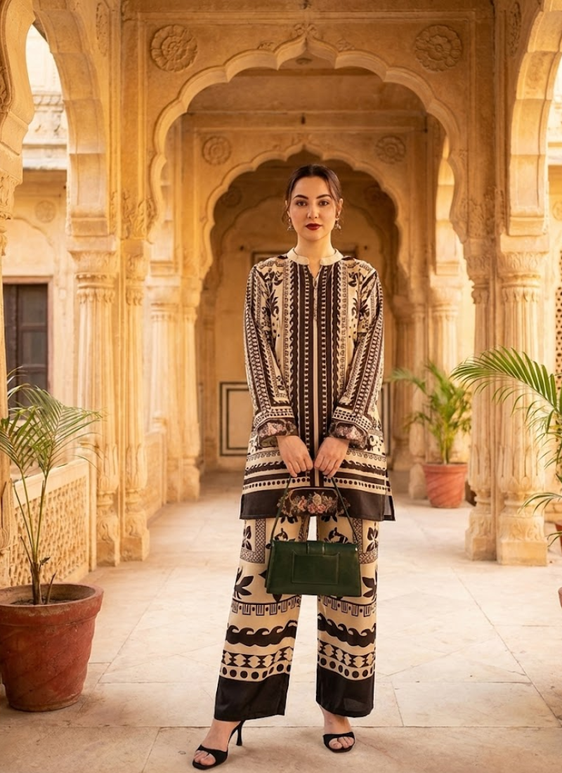 Pure Natural Crepe Top & Plazzo Set with Digital Print