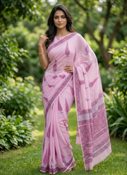 Vegetable Dye Double Diamond Chiffon Saree – With Blouse Piece 4