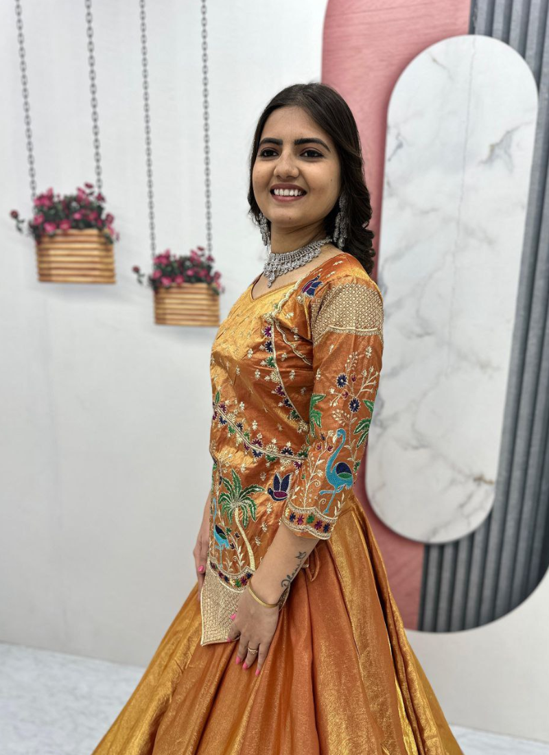 Silk Satin Lehenga Choli with Sequin Embroidery