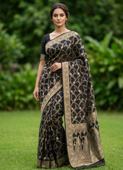 Black Katan Silk Saree with Zari Woven Work 5