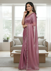 Organza Silk Saree with Handwork Lace Border & Matching Blouse Fabric 3