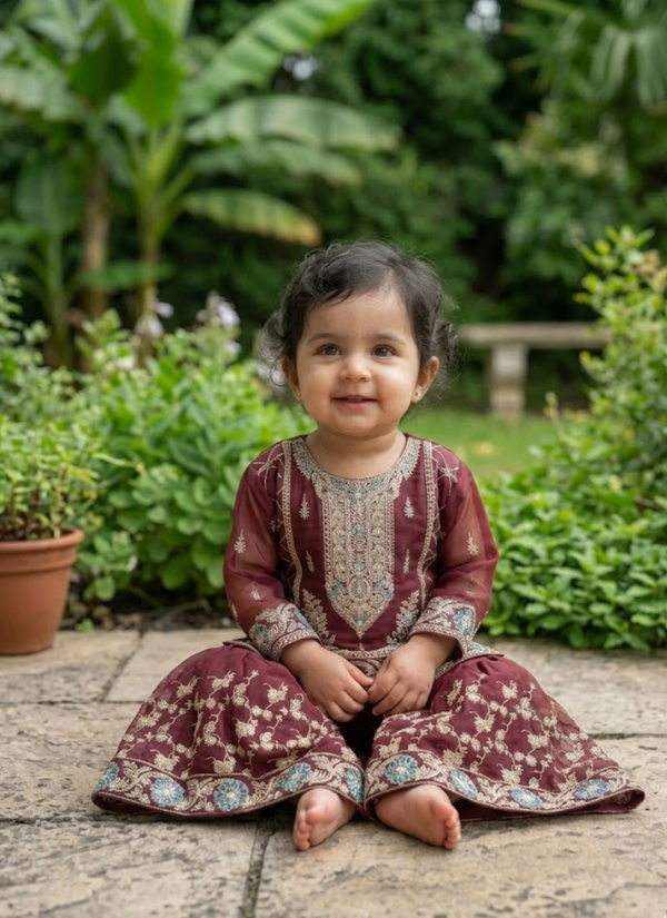 Baby Sharara Set in Raw Silk with Mirror Work