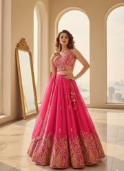 Pure Vichitra Embroidered Lehenga Choli Outfit 6