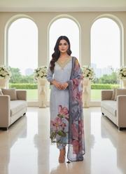 Light Purple Salwar Kameez with Embroidery & Printed Dupatta 1