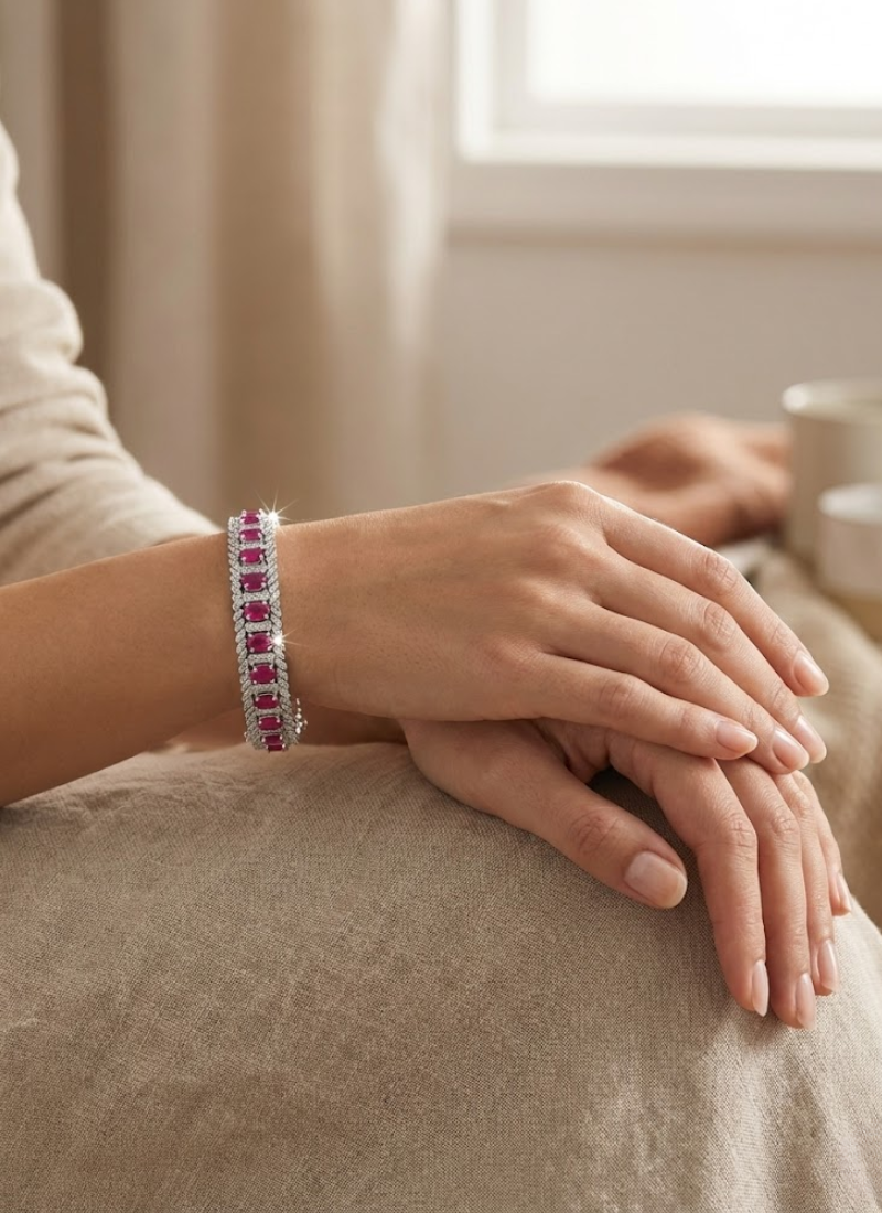 Bridal necklace set with earrings in silver finish, diamond cut stones and striking blue stone centerpiece.