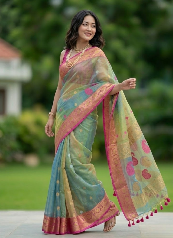 Pure Resham Muslin Banarasi Saree with Blouse
