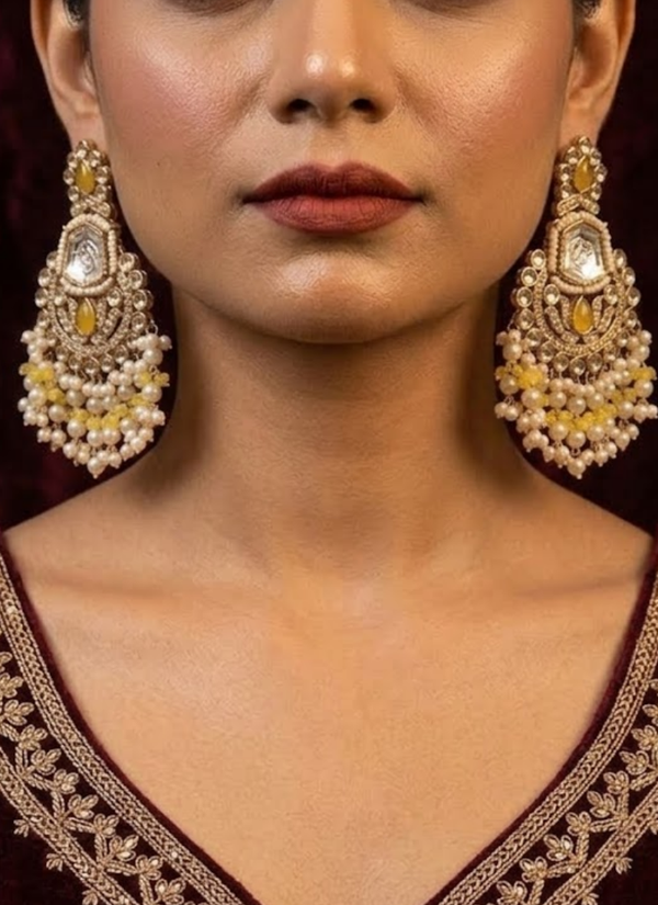 Ziva Kundan Earrings – Mix Metal Base with Moti Work