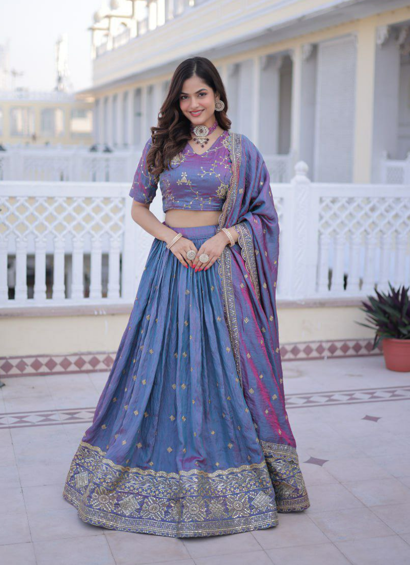 YSL Silk Lehenga Choli with Zari &amp; Sequin Work