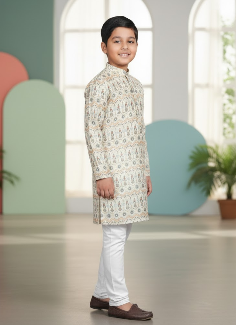 Multicolor Kids Kurta Pajama – Silk Kurta with Cotton Pyjama