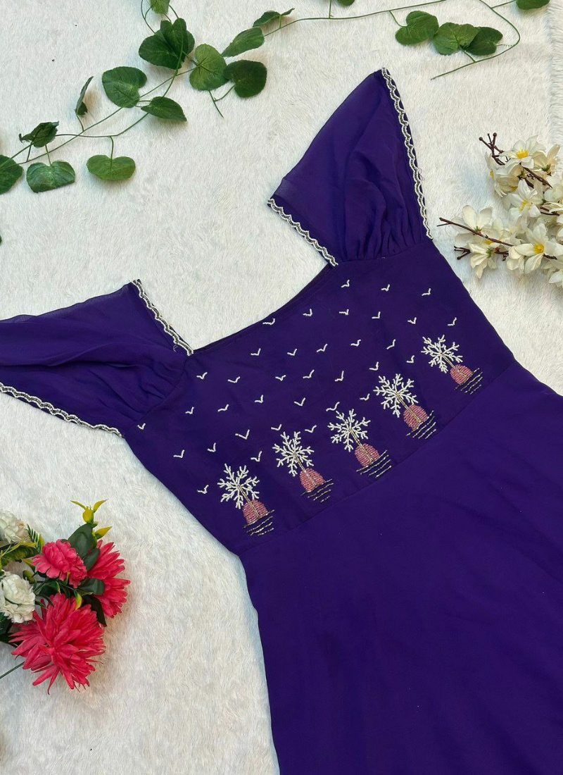 Fox Georgette Anarkali Dress with Handwork & Double Flair