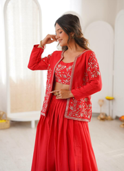 Chinon Silk Lehenga Set with Embroidered Koti 4