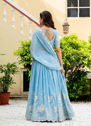 Faux Georgette Lehenga Choli with Multi Sequins Embroidery + Lace Dupatta 4