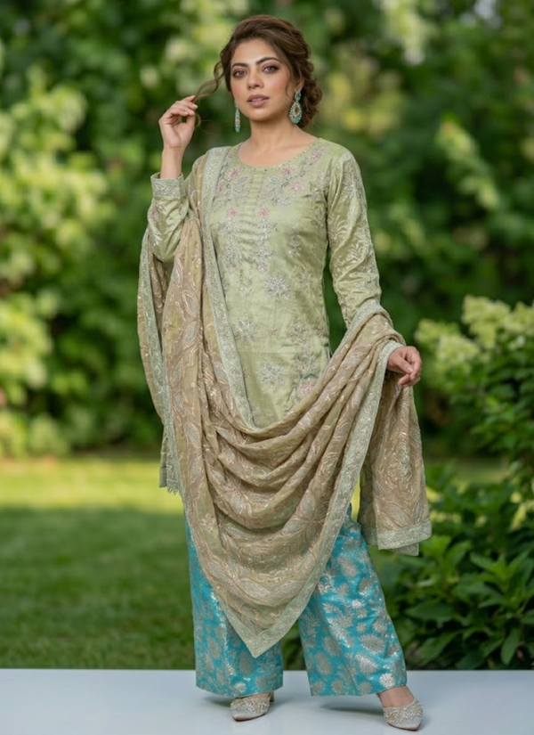 White Farshi Salwar Suit with Embroidery