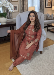 Rust Silk Salwar Kameez with Zari & Sequence Work 3