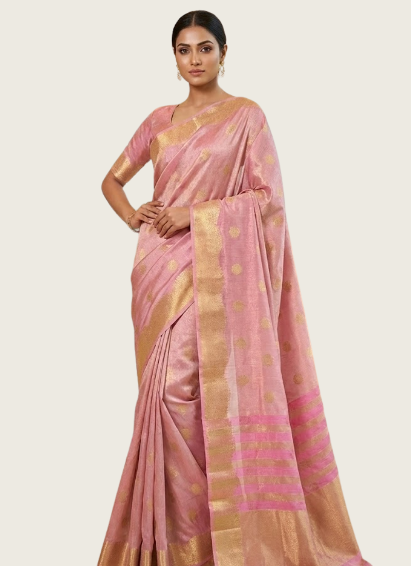 Light Pink Banarasi Tissue Silk Saree