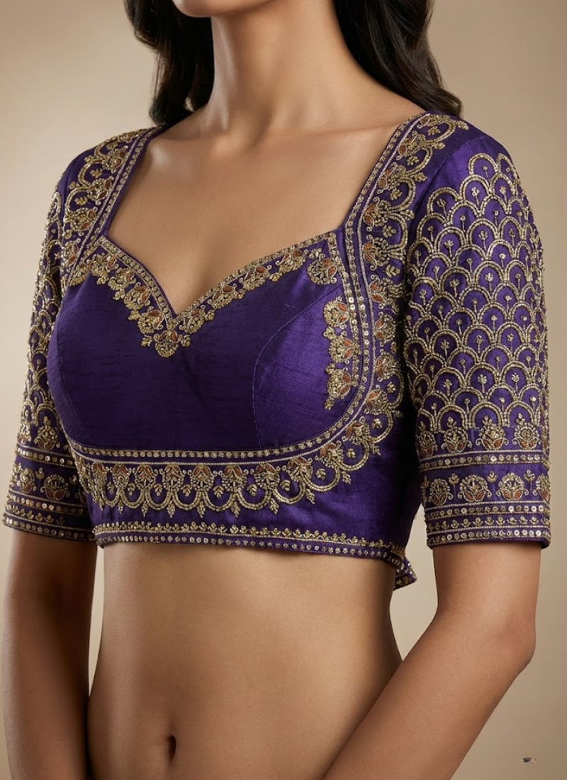 Italian Silk Women’s Blouse with Handwork, Sequins & Thread Work