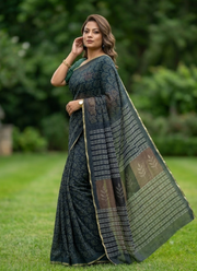 Bottle Green Vegetable Chiffon Saree 4