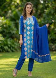 Blue Pashmina Suit – Thread Embroidery 4