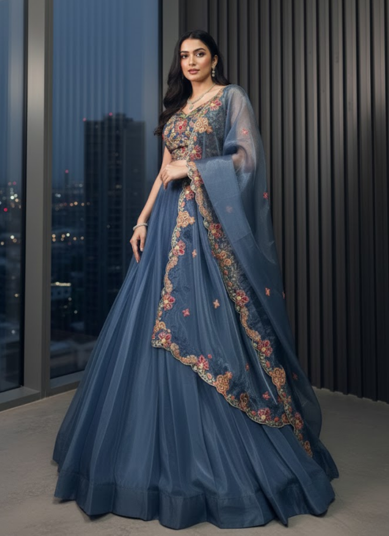 Chanda Silk Sequins Embroidered Lehenga Set