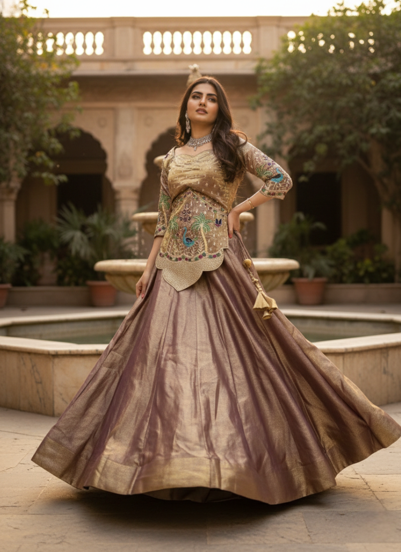 Silk Satin Lehenga Choli with Embroidery Work