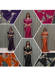 Party Jacket Saree – Heavy Crepe Satin Embroidery, Indian Party Wear Saree Online Shop Australia 4
