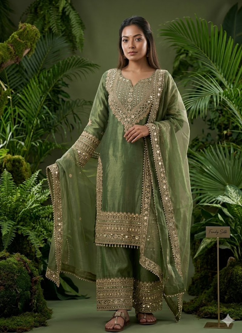 Fendy Silk Kurta Set with Dupatta – Embroidery & Lace Border Australia