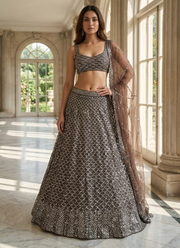Premium Net Cocktail Lehenga Choli with Heavy Sequins Embroidery + Dupatta 5