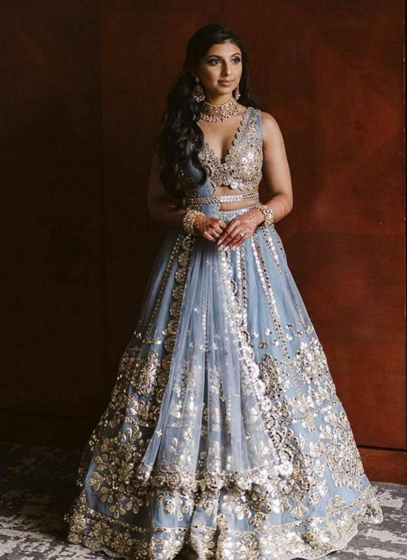 Net Lehenga Choli with Foil Paper & Zari Embroidery + Banglori Satin Blouse & Dupatta
