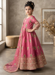 Kids Fendi Silk Embroidered Designer Gown Set - Indian Children Outfit 3