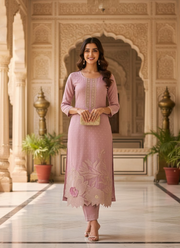 Light Purple Straight Salwar Suit with Lace & Maslin Dupatta 6