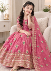 Kids Fendi Silk Embroidered Designer Gown Set - Indian Children Outfit 4