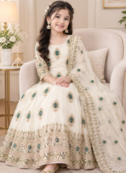 Kids Fendi Silk Embroidered Designer Gown Set - Indian Children Outfit 5