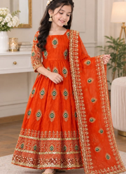 Kids Fendi Silk Embroidered Designer Gown Set - Indian Children Outfit 6