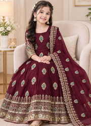 Kids Fendi Silk Embroidered Designer Gown Set - Indian Children Outfit 7