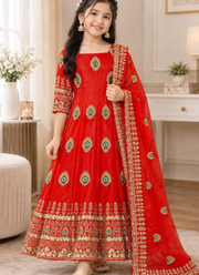Kids Fendi Silk Embroidered Designer Gown Set - Indian Children Outfit 8