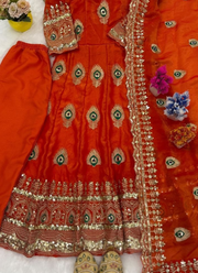 Kids Fendi Silk Embroidered Designer Gown Set - Indian Children Outfit 9