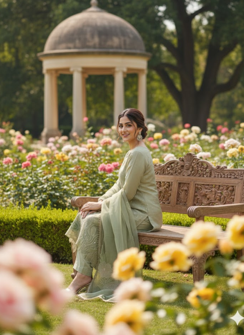 Light Green Straight Salwar Suit with Lace & Maslin Dupatta