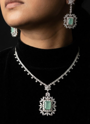 Diamond Cut Necklace & Earring Set with Blue Stone Setting 3