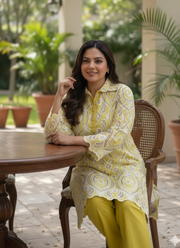 Yellow Silk Chikankari Co-Ord Set with Divider Bottom 4