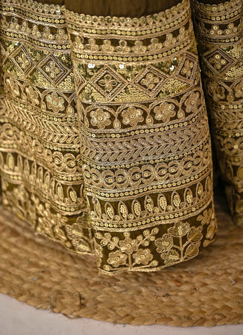 Vichitra Silk Anarkali Gown with Sequins Embroidery + Pant & Dupatta