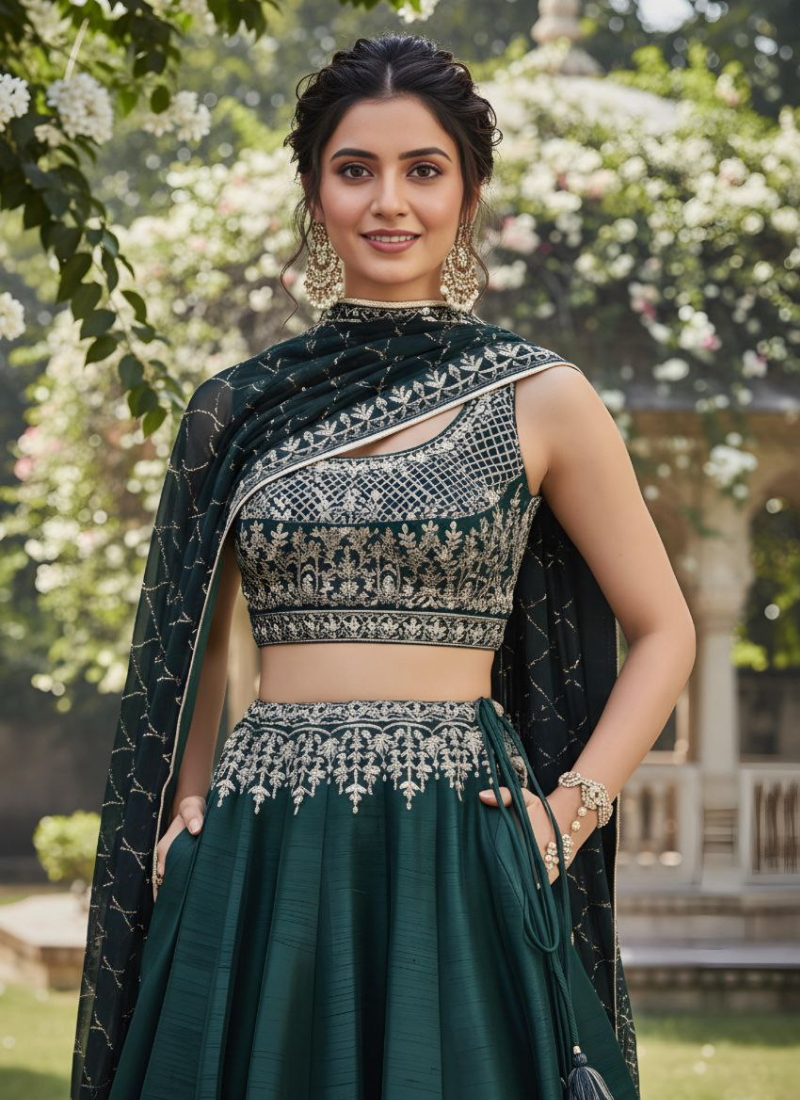 Tapeta Silk Lehenga Choli with Zari Embroidery + Faux Georgette Dupatta