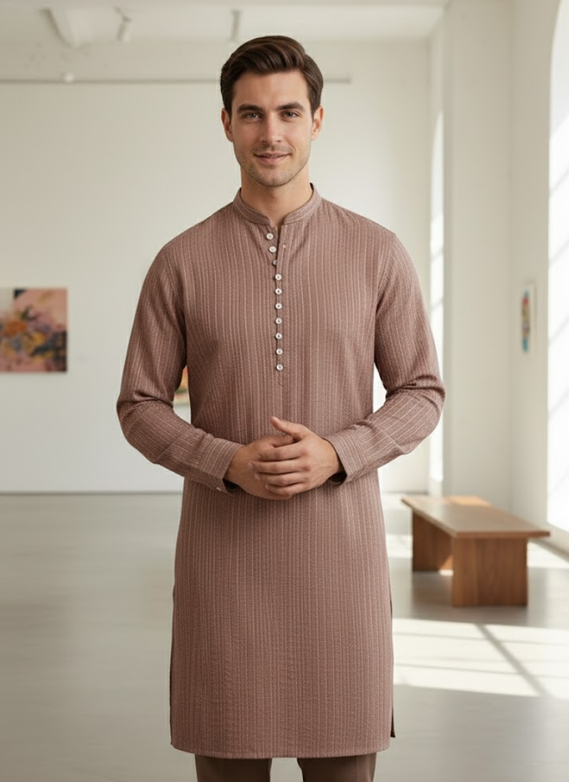 Silk Chikankari Men’s Kurta in Classic Fit