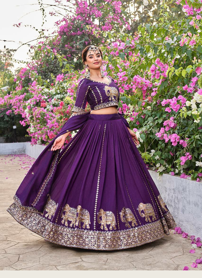 Vichitra Lehenga Choli with Heavy Sequin Embroidery