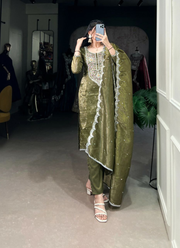 Gold Crush Punjabi Suit with Sequins Embroidery & Dupatta (Sizes M–XL) 5