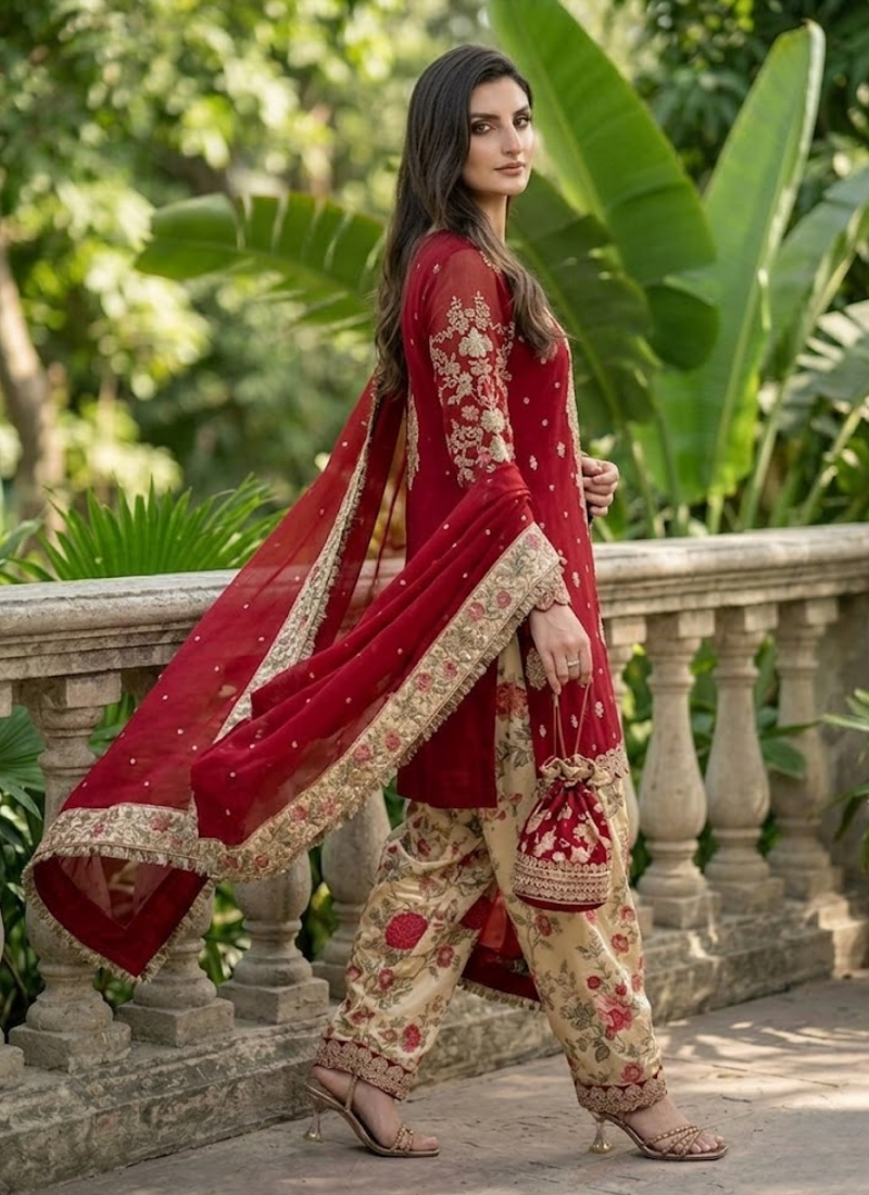 Georgette Patiyala Set with Mirror Embroidery