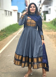 Chanderi Cotton Anarkali Dress with Jacquard Zari Border & Lace Dupatta 4