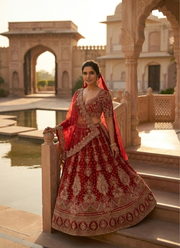 Red Malai Satin Bridal Lehenga Choli with Sequins Embroidery + Organza Silk Dupatta 4