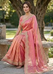 Fendy Satin Silk Saree – Gold Embroidery with Pearl Detailing & Matching Blouse 5