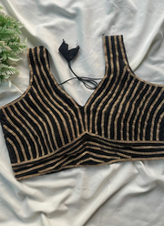 Fancy Sleeveless Pure Silk Handcuffed Blouse with Heavy Pearl Work 7